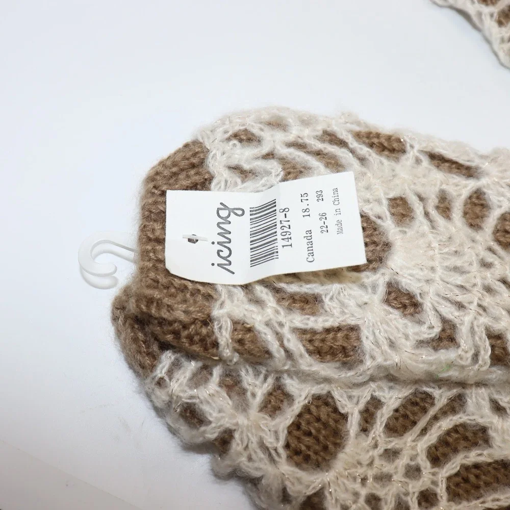 Icing Scarf & Arm Warmers OS Brown/Cream Womens Crochet Knit Winter Set